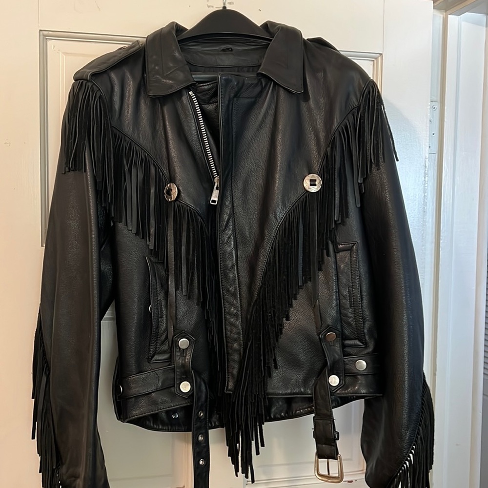 Womens fringe leather riding jacket